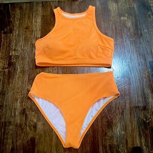 Bright Orange Ribbed Two Piece Swimsuit (Never Worn)